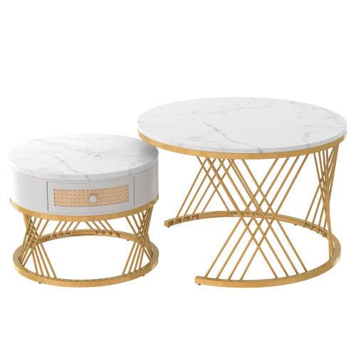 Modern Fibreboard & Metal Round Coffee Table – Stylish MDF Living Room Table with Steel Legs – Space-Saving Design for Small Spaces, Apartments & Lofts - Tarteebstudio