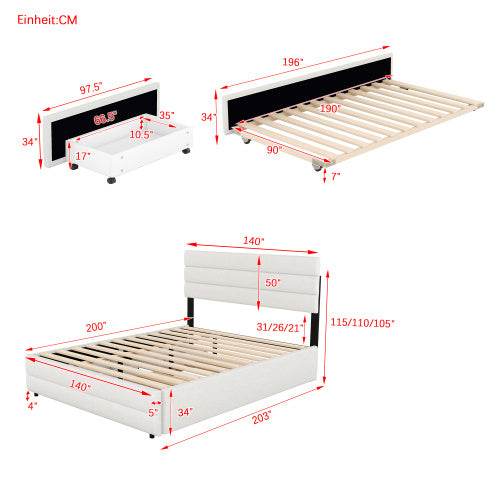 Plattformbett 140x200 cm – Doppelbett mit Stauraum & 2 Schubladen | Beige Samt-Bezug | Ohne Boxspring – Ideal für Schlafzimmer, Gästezimmer oder kleine Räume - Tarteebstudio