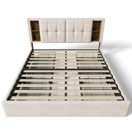 Luxury Metal & Velvet Bed Frame – Upholstered Queen/King Size Bed with Sturdy Steel Frame – Elegant Bedroom Furniture with Button-Tufted Headboard - Tarteebstudio