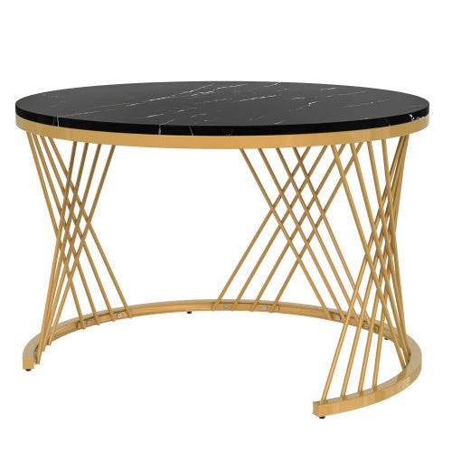 Modern Fibreboard & Metal Round Coffee Table – Stylish MDF Living Room Table with Steel Legs – Space-Saving Design for Small Spaces, Apartments & Lofts - Tarteebstudio