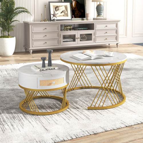 Modern Fibreboard & Metal Round Coffee Table – Stylish MDF Living Room Table with Steel Legs – Space-Saving Design for Small Spaces, Apartments & Lofts - Tarteebstudio