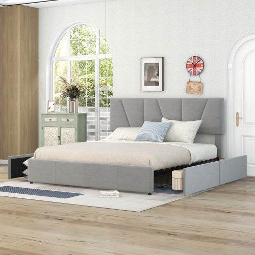 Luxury Decorated King-Size Upholstered Platform Bed – Elegant Button-Tufted Headboard with Wooden Slats Support – Modern Bedroom Furniture in Queen & King Size - Tarteebstudio