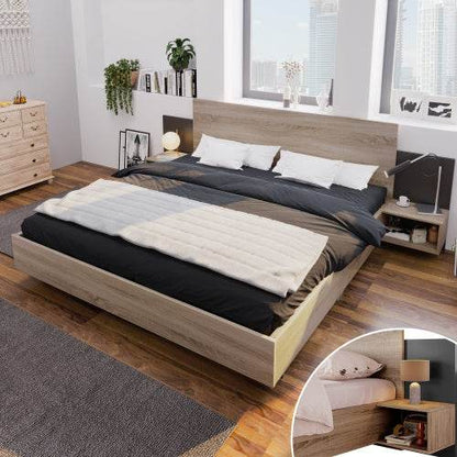 Natural Solid Wood Double Bed – Queen Size Wooden Bed Frame with Slatted Base – Handcrafted Bedroom Furniture in Oak, Pine or Walnut Finish - Tarteebstudio