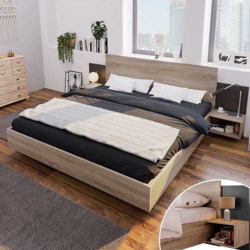 Natural Solid Wood Double Bed – Queen Size Wooden Bed Frame with Slatted Base – Handcrafted Bedroom Furniture in Oak, Pine or Walnut Finish - Tarteebstudio