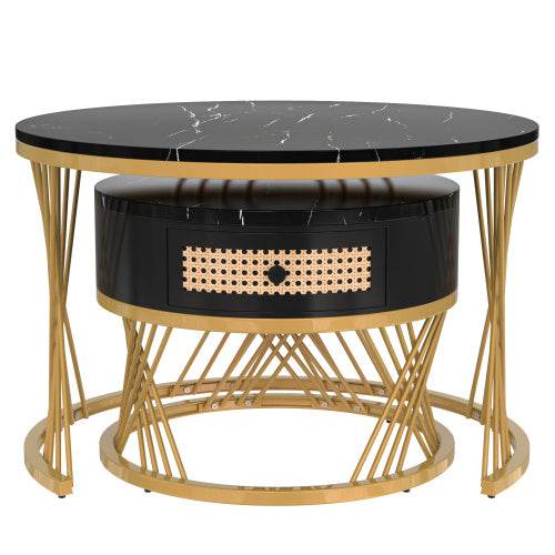 Modern Fibreboard & Metal Round Coffee Table – Stylish MDF Living Room Table with Steel Legs – Space-Saving Design for Small Spaces, Apartments & Lofts - Tarteebstudio