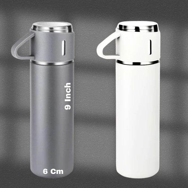 Insulated Vacuum Flask Set – 500ml Thermos Water Bottle with 3 Travel Cups, Reusable Stainless Steel Bottle for Hot & Cold Drinks – Ideal for Camping, Office & Home Use - Tarteebstudio