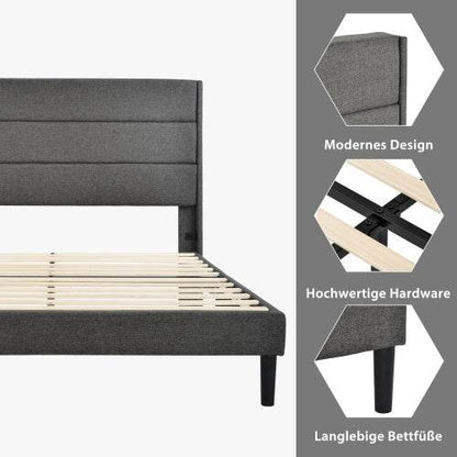Linen Bed Frame With Slatted Frame - Tarteebstudio