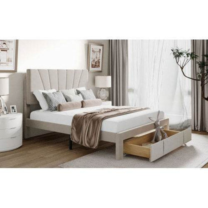 Polsterbett ohne Matratze – Modernes Bettgestell aus Faserplatten & Metall | Plattformbett mit Lattenrost – Matratze separat erhältlich - Tarteebstudio