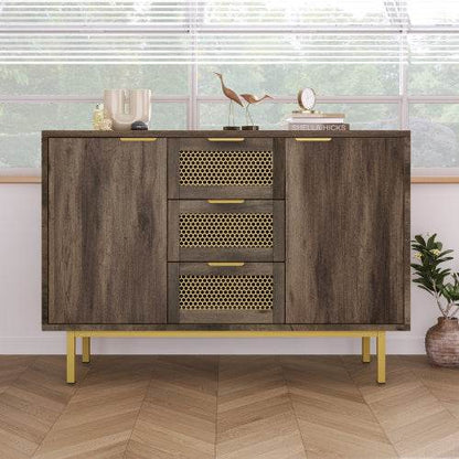 Industrial Style Metal and Wood Sideboard – Modern Buffet Cabinet with Open Shelf & Storage Drawers – Perfect for Living Room, Dining Room or Entryway - Tarteebstudio
