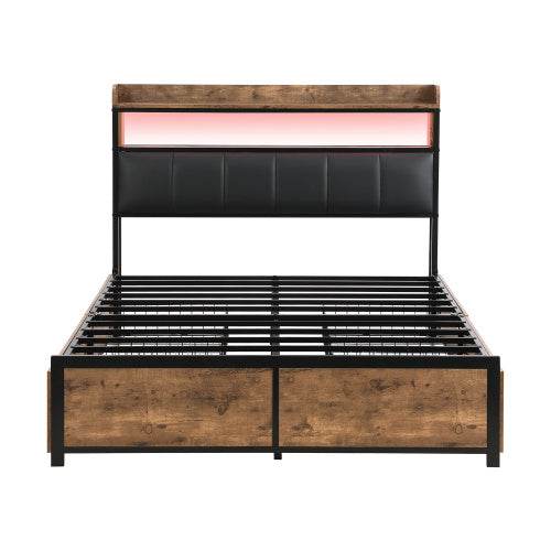PU Leather & Wood Bed Frame with Slatted Base & Upholstered Headboard – Modern Bedroom Furniture in Queen & King Size – Easy Assembly - Tarteebstudio