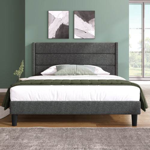 Linen Bed Frame With Slatted Frame - Tarteebstudio