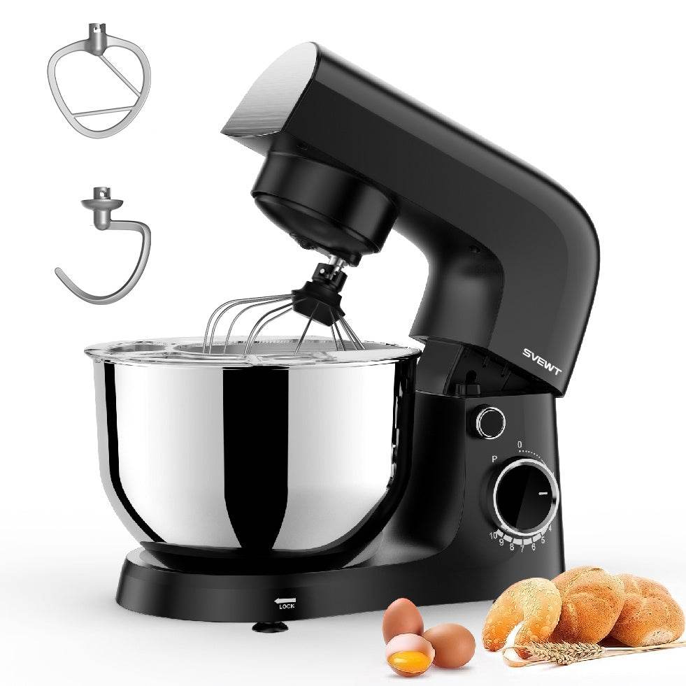 SVEWT SM-1540 1500W Stand Mixer – Professional 10-Speed Kitchen Mixer with 5.5L Stainless Steel Bowl & Dough Hook, Whisk & Beater – Black - Tarteebstudio