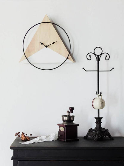 Modern Wooden Wall Clock - Minimalist Silent Non-Ticking, Scandinavian Geometric Design, 12/24 Hour Time, Battery Operated, Large Decorative Clock for Living Room, Bedroom, Office (12/16 Inch) - Tarteebstudio