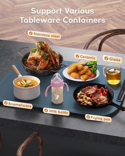 Willing 250W Food Warming Mat – 3 Temperature Settings | Portable Electric Warming Tray for Ceramics, Glass & Stainless Steel Dishes | Ideal for Buffet, Dinner, Party – Navy Blue - Tarteebstudio