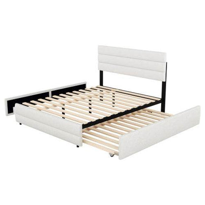 Plattformbett 140x200 cm – Doppelbett mit Stauraum & 2 Schubladen | Beige Samt-Bezug | Ohne Boxspring – Ideal für Schlafzimmer, Gästezimmer oder kleine Räume - Tarteebstudio