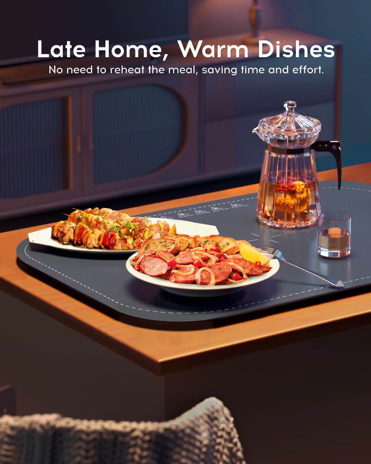 Willing 250W Food Warming Mat – 3 Temperature Settings | Portable Electric Warming Tray for Ceramics, Glass & Stainless Steel Dishes | Ideal for Buffet, Dinner, Party – Navy Blue - Tarteebstudio