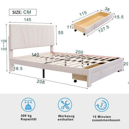 Polsterbett ohne Matratze – Modernes Bettgestell aus Faserplatten & Metall | Plattformbett mit Lattenrost – Matratze separat erhältlich - Tarteebstudio