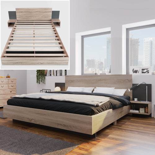 Natural Solid Wood Double Bed – Queen Size Wooden Bed Frame with Slatted Base – Handcrafted Bedroom Furniture in Oak, Pine or Walnut Finish - Tarteebstudio