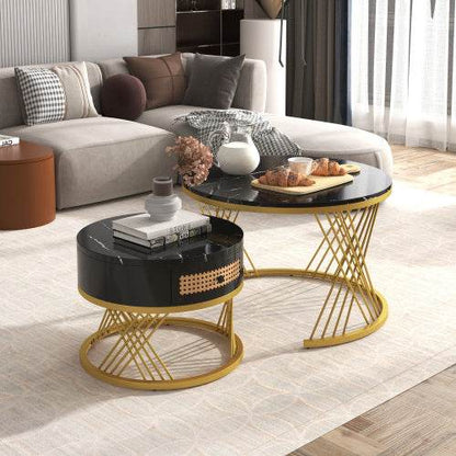 Modern Fibreboard & Metal Round Coffee Table – Stylish MDF Living Room Table with Steel Legs – Space-Saving Design for Small Spaces, Apartments & Lofts - Tarteebstudio