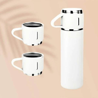 Insulated Vacuum Flask Set – 500ml Thermos Water Bottle with 3 Travel Cups, Reusable Stainless Steel Bottle for Hot & Cold Drinks – Ideal for Camping, Office & Home Use - Tarteebstudio