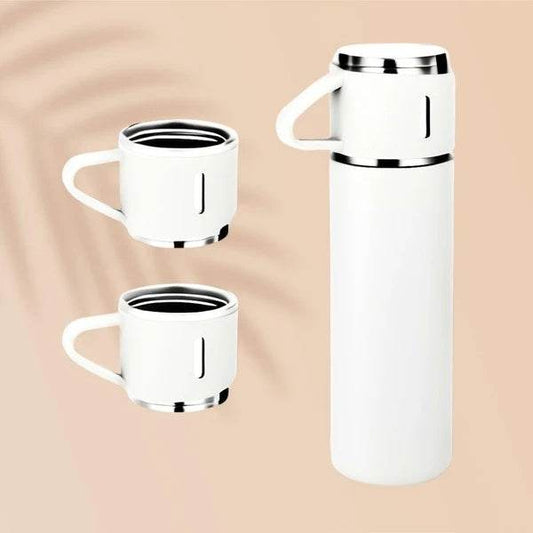 Insulated Vacuum Flask Set – 500ml Thermos Water Bottle with 3 Travel Cups, Reusable Stainless Steel Bottle for Hot & Cold Drinks – Ideal for Camping, Office & Home Use - Tarteebstudio