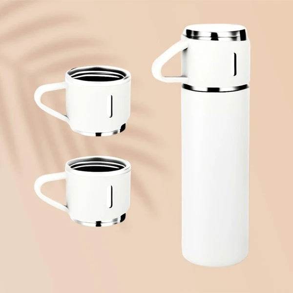 Insulated Vacuum Flask Set – 500ml Thermos Water Bottle with 3 Travel Cups, Reusable Stainless Steel Bottle for Hot & Cold Drinks – Ideal for Camping, Office & Home Use - Tarteebstudio