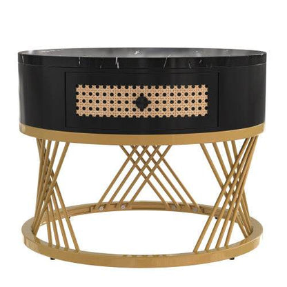 Modern Fibreboard & Metal Round Coffee Table – Stylish MDF Living Room Table with Steel Legs – Space-Saving Design for Small Spaces, Apartments & Lofts - Tarteebstudio