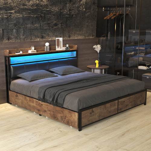 PU Leather & Wood Bed Frame with Slatted Base & Upholstered Headboard – Modern Bedroom Furniture in Queen & King Size – Easy Assembly - Tarteebstudio