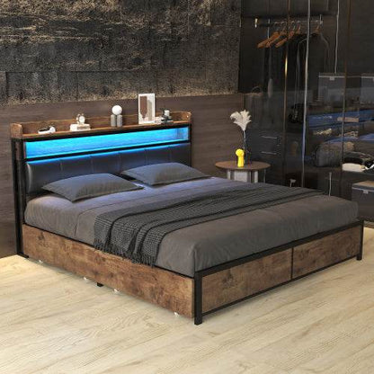PU Leather & Wood Bed Frame with Slatted Base & Upholstered Headboard – Modern Bedroom Furniture in Queen & King Size – Easy Assembly - Tarteebstudio