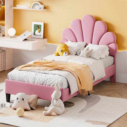 Luxury Velvet Bed for Girls – Upholstered Kids Bed with Button-Tufted Headboard & Wooden/Metal Frame – Sturdy Single Bed (90x200cm) for Bedroom or Nursery - Tarteebstudio