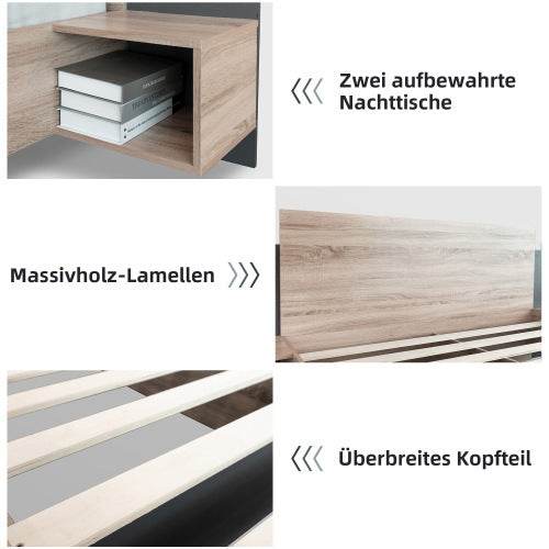 Natural Solid Wood Double Bed – Queen Size Wooden Bed Frame with Slatted Base – Handcrafted Bedroom Furniture in Oak, Pine or Walnut Finish - Tarteebstudio
