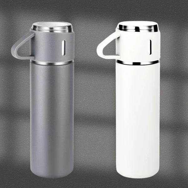 Insulated Vacuum Flask Set – 500ml Thermos Water Bottle with 3 Travel Cups, Reusable Stainless Steel Bottle for Hot & Cold Drinks – Ideal for Camping, Office & Home Use - Tarteebstudio