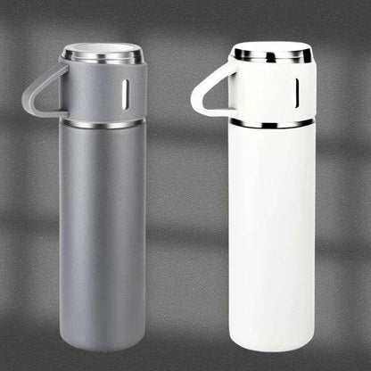 Insulated Vacuum Flask Set – 500ml Thermos Water Bottle with 3 Travel Cups, Reusable Stainless Steel Bottle for Hot & Cold Drinks – Ideal for Camping, Office & Home Use - Tarteebstudio