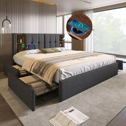 Luxury Metal & Velvet Bed Frame – Upholstered Queen/King Size Bed with Sturdy Steel Frame – Elegant Bedroom Furniture with Button-Tufted Headboard - Tarteebstudio