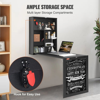 Schwarzer Klapptisch aus Spanplatten – Wandtisch mit 45 kg Tragkraft | Maße: 60x16,51x146,99 cm – Ideal als Wandschreibtisch, Küchenablage oder Raumspartisch für Wohnheim, Büro & Zuhause