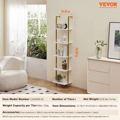 5-Ebenen Schweberegal im Leiterdesign – Bücherregal aus Holz & Metall | Wandregal mit 40x30 cm Tiefe – Ideal als Raumteiler, Dekoregal oder Aufbewahrungsregal in Wohnzimmer, Schlafzimmer oder Büro