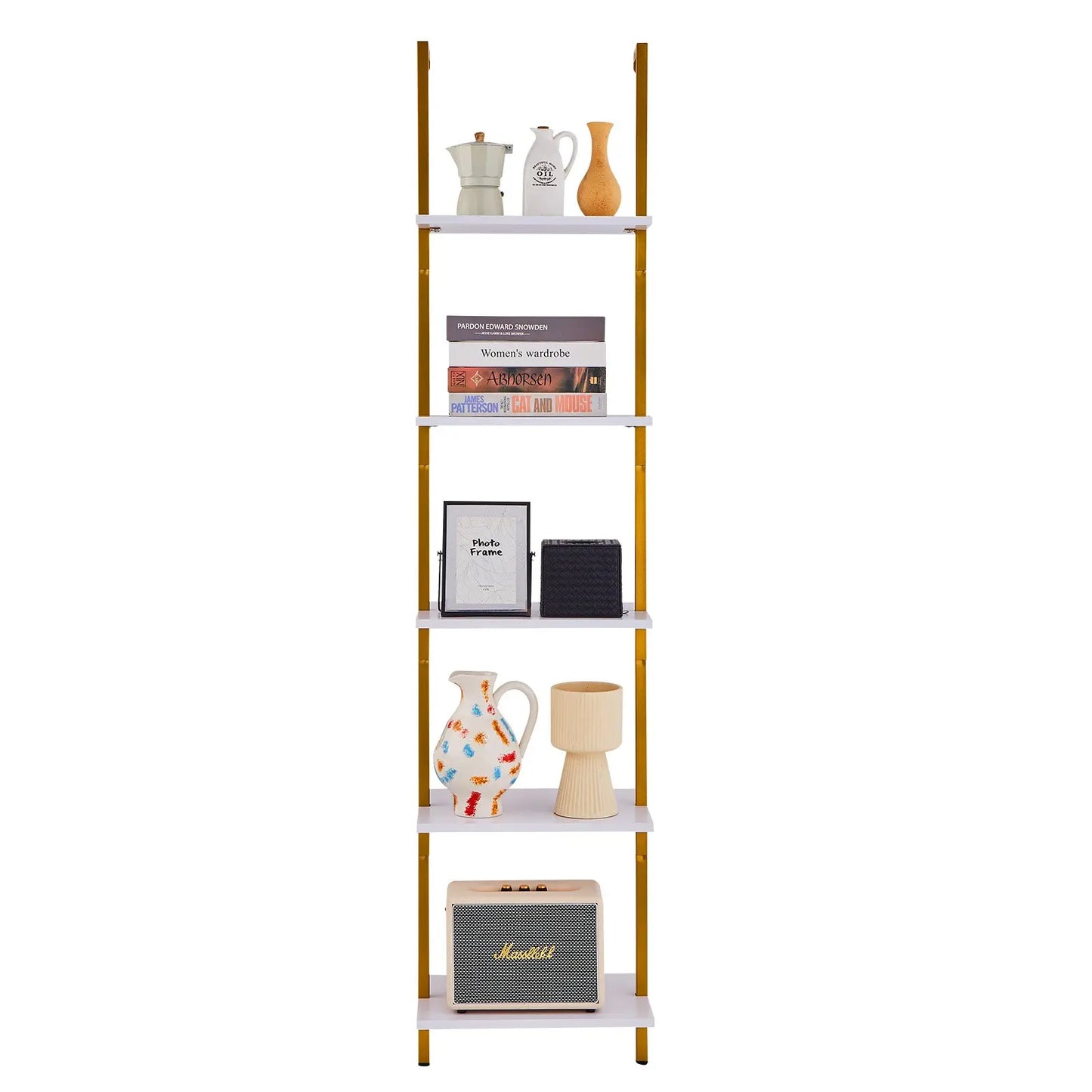 5-Ebenen Schweberegal im Leiterdesign – Bücherregal aus Holz & Metall | Wandregal mit 40x30 cm Tiefe – Ideal als Raumteiler, Dekoregal oder Aufbewahrungsregal in Wohnzimmer, Schlafzimmer oder Büro