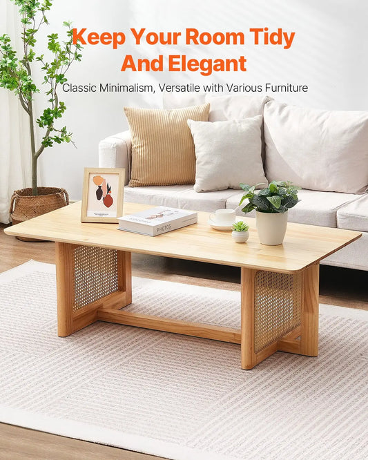 Rechteckiger Rattan-Couchtisch – 1-stufiger Wohnzimmertisch oder Gartentisch in 120 cm Breite | Stilvolles Naturdesign aus geflochtenem Rattan – ideal für Innen & Außen