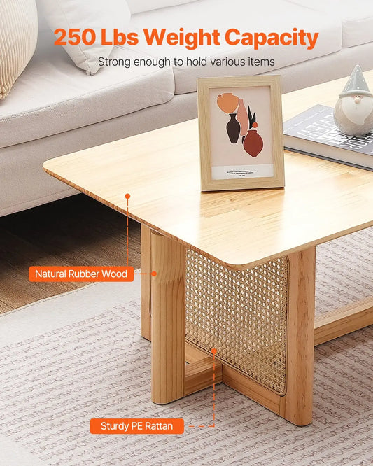 Rechteckiger Rattan-Couchtisch – 1-stufiger Wohnzimmertisch oder Gartentisch in 120 cm Breite | Stilvolles Naturdesign aus geflochtenem Rattan – ideal für Innen & Außen