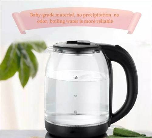 1.8L Electric Glass Kettle with LED Light – 360° Rotating Base & Boil-Dry Protection – Stylish Black Glass Electric Water Kettle for Home & Office Use - Tarteebstudio