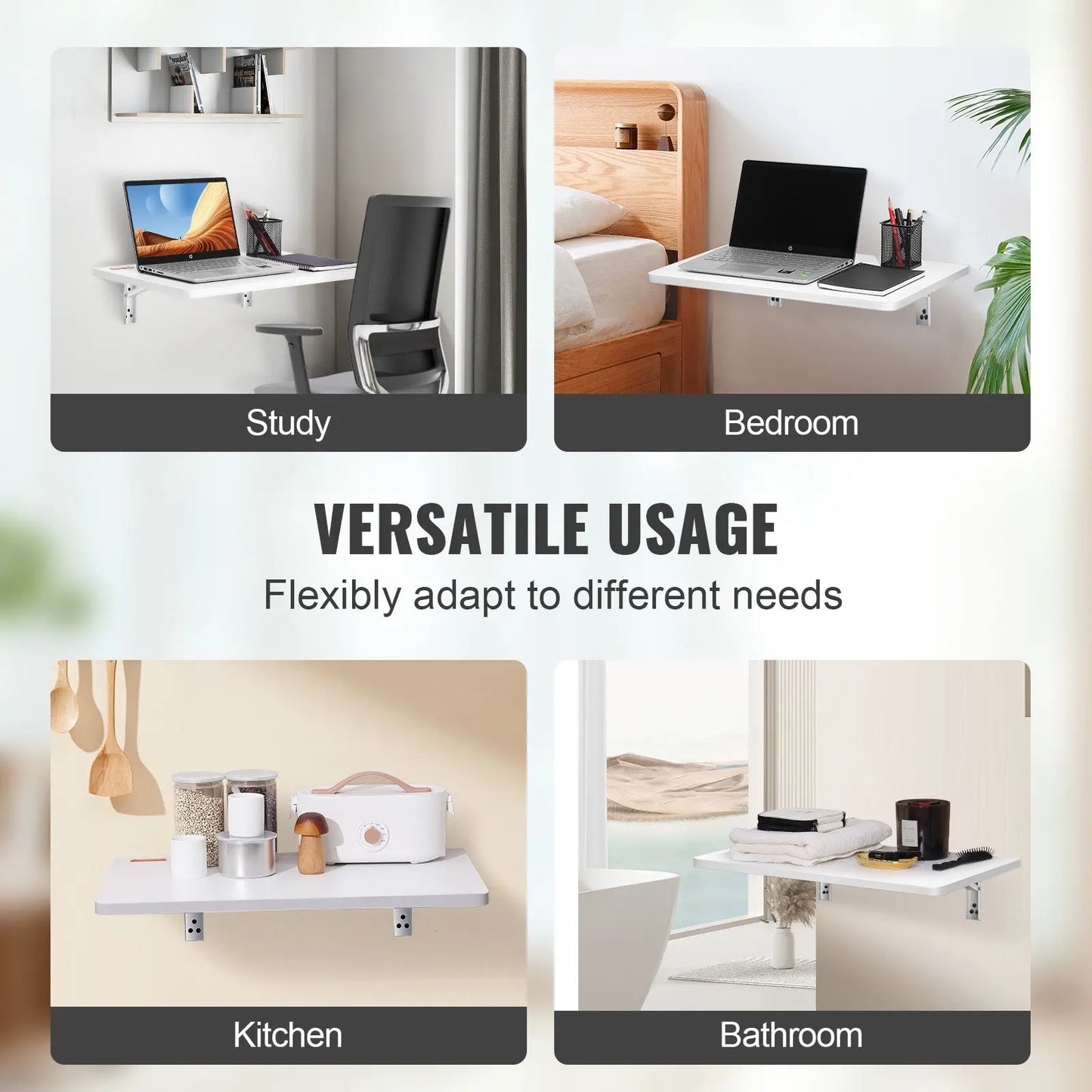 Weißer Klapptisch – Wandtisch mit 45 kg Tragkraft | Maße: 60x40x15 cm – Ideal als Küchenablage, Schreibtisch oder Raumspartisch für Studenten, Mieter & Einzelzimmer