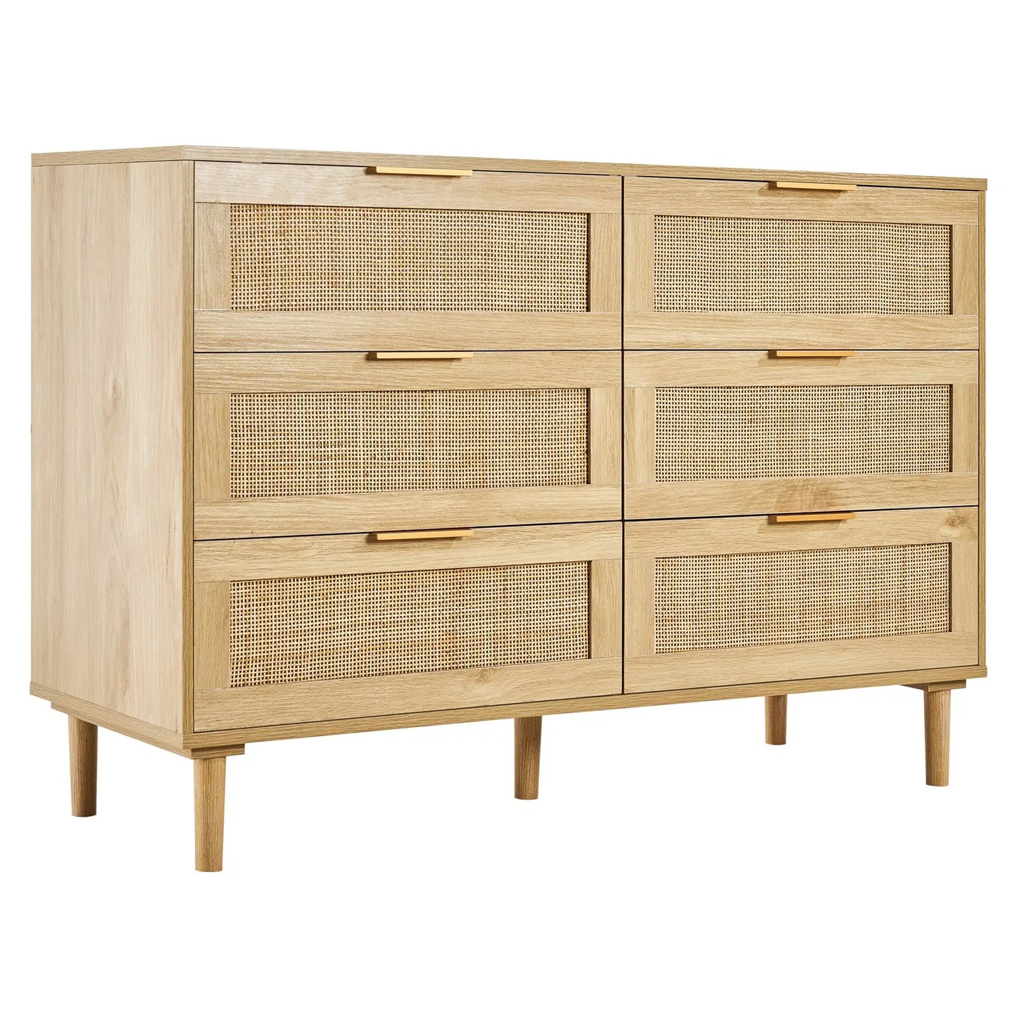 Rattan-Kommode mit 6 Schubladen – Wohnzimmerschrank im natürlichen Holzlook | Stilvolles Sideboard oder Flurschrank aus geflochtenem Rattan | Platzsparend & Mehrzweck