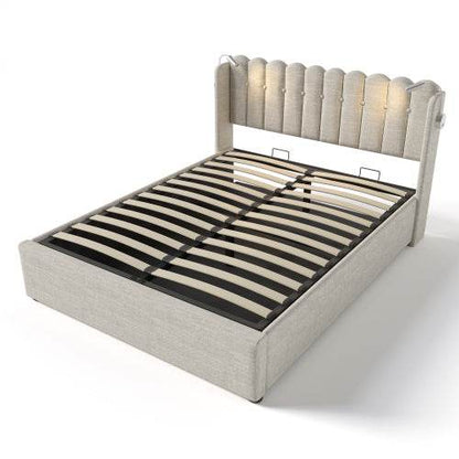 Linen Upholstered Bed Frame with Storage – Queen/King Size Platform Bed with Linen Fabric & Wooden/Metal Frame – Button-Tufted Headboard & Underbed Storage - Tarteebstudio