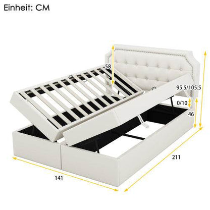 PU Leather & Metal-Framed Double Bed – Sturdy Queen/King Size Bedroom Furniture with Upholstered Headboard – Modern Platform Bed Frame for Home Use - Tarteebstudio