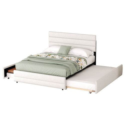 Plattformbett 140x200 cm – Doppelbett mit Stauraum & 2 Schubladen | Beige Samt-Bezug | Ohne Boxspring – Ideal für Schlafzimmer, Gästezimmer oder kleine Räume - Tarteebstudio