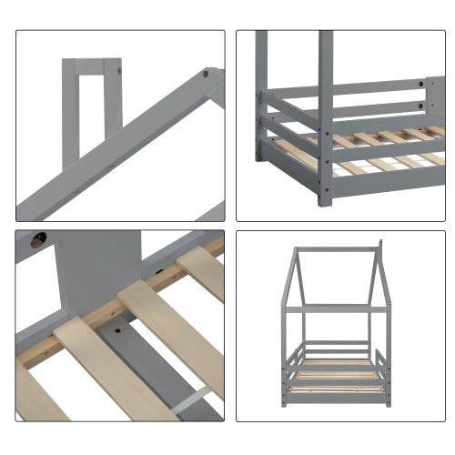 Natural Pine Children's House Bed – Wooden Loft Bed with Playhouse Design – Safe & Sturdy Toddler or Kids Bed in Eco-Friendly Solid Wood - Tarteebstudio
