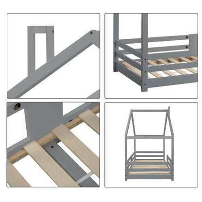 Natural Pine Children's House Bed – Wooden Loft Bed with Playhouse Design – Safe & Sturdy Toddler or Kids Bed in Eco-Friendly Solid Wood - Tarteebstudio