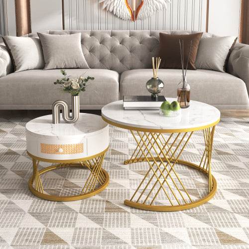 Modern Fibreboard & Metal Round Coffee Table – Stylish MDF Living Room Table with Steel Legs – Space-Saving Design for Small Spaces, Apartments & Lofts - Tarteebstudio