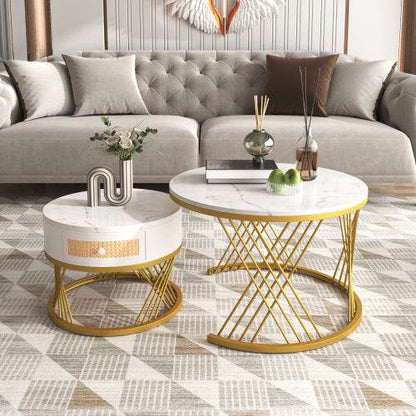 Modern Fibreboard & Metal Round Coffee Table – Stylish MDF Living Room Table with Steel Legs – Space-Saving Design for Small Spaces, Apartments & Lofts - Tarteebstudio