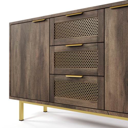 Industrial Style Metal and Wood Sideboard – Modern Buffet Cabinet with Open Shelf & Storage Drawers – Perfect for Living Room, Dining Room or Entryway - Tarteebstudio